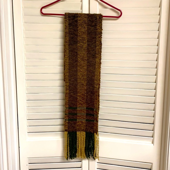 NEW Scarf Unisex handmade woven brown green fringe soft long acrylic fringe - Picture 4 of 10